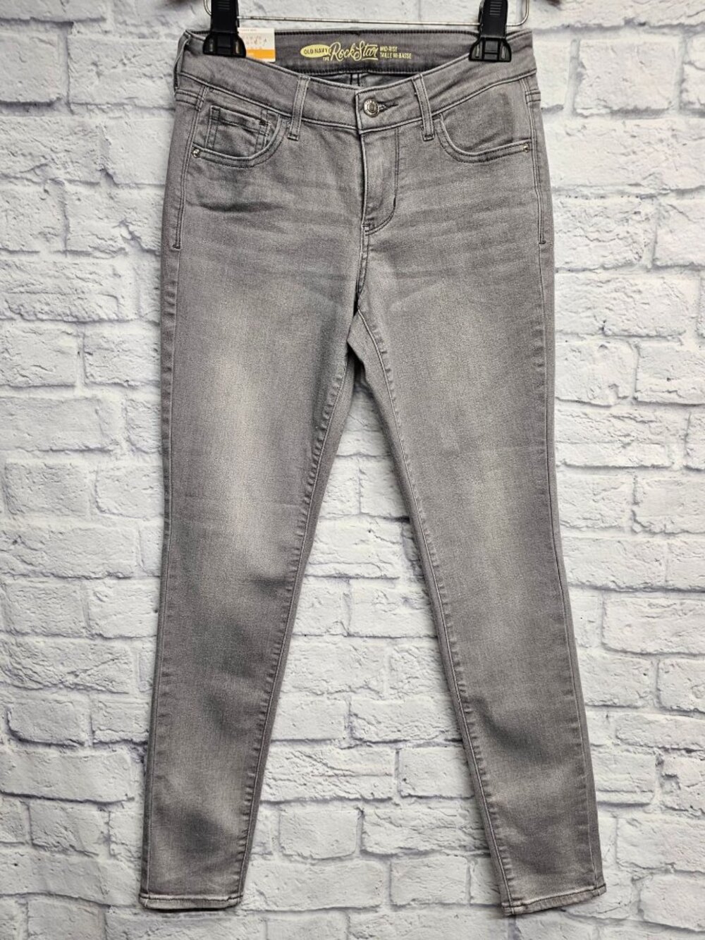 NWT OLD NAVY 2 THE ROCKSTAR MID RISE SUPER SKINNY WASHED GRAY DENIM JEANS